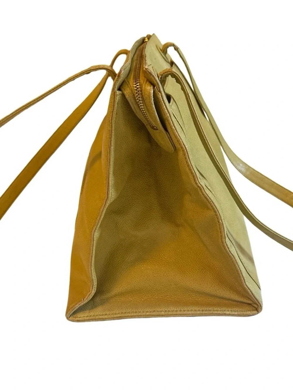 Vintage Chanel Olive Green Caviar Leather CC Logo Shoulder Tote Bag